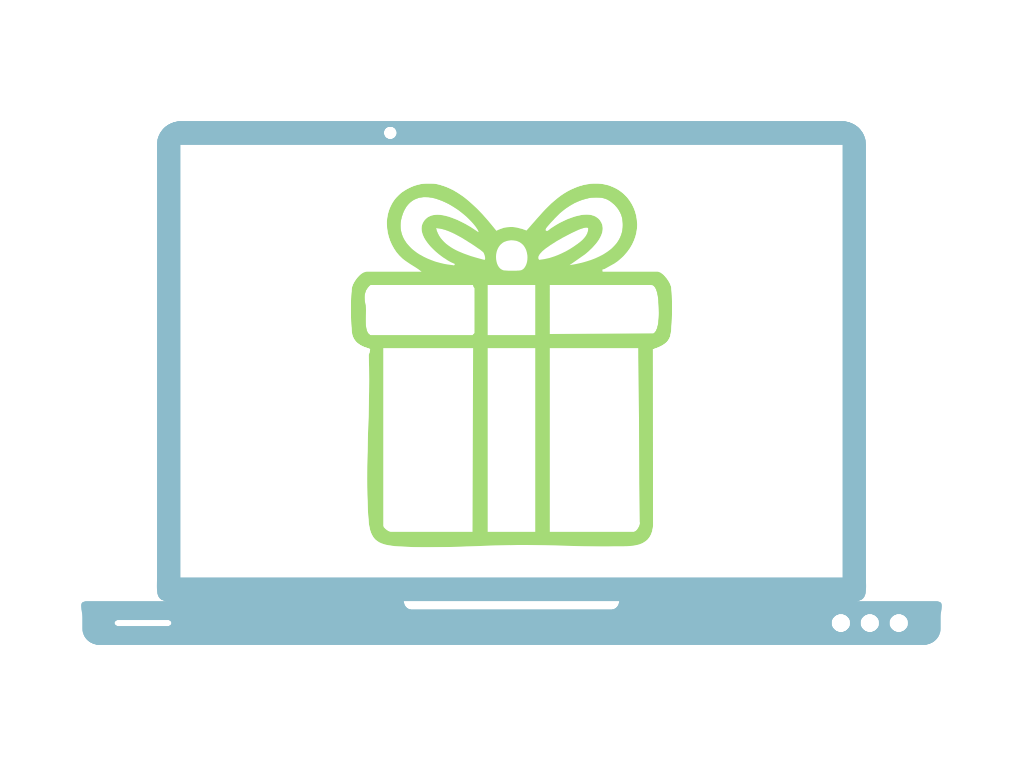Computer with a gift on the screen